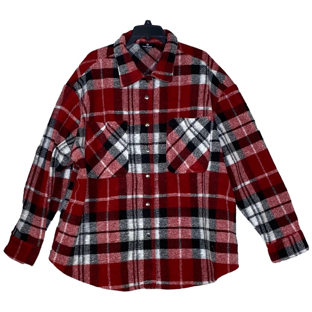 Rae Mode Plaid Plus Size Shirt Snap Front Shacket Outerwear 3X